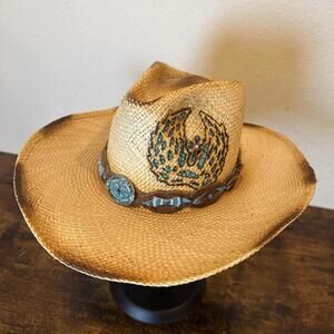 Bullhide Platinum Collection Straw Cowboy Hat – Size S – Turquoise Beading – EUC